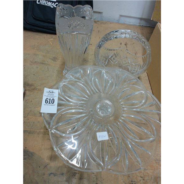 Crystal Basket, Vase, Cake Tray