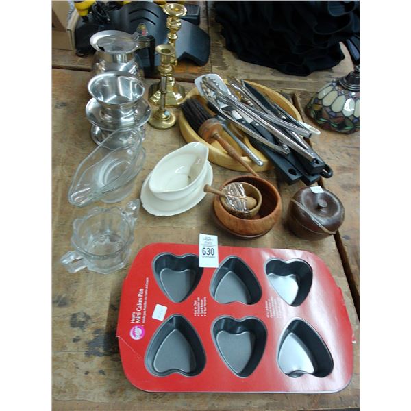 Cake Pan, Utensils, Brass Candlesticks, Motor Pedestal, Dinnerware