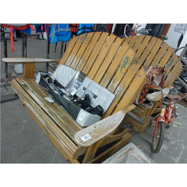 Wooden Adirondack Patio Loveseats w/Lizard Motif - Pair