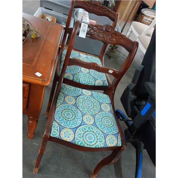 Carved Mahogany Padded Chairs - Pair