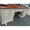 Image 1 : Distressed Bone w/Burl Top Executive Desk -Includes Feet