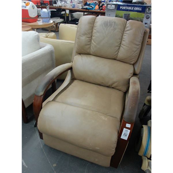 Tan Leather Power Recliner - Worn