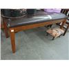 Image 1 : Dark Oak w/Brown Leather Padded Hall Bench, Cat Knitted Queen Anne Footed