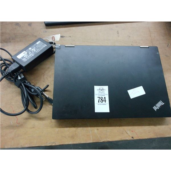 Think Pad Laptop Computer w/Adapter - Broken Screen - No Hard Drive