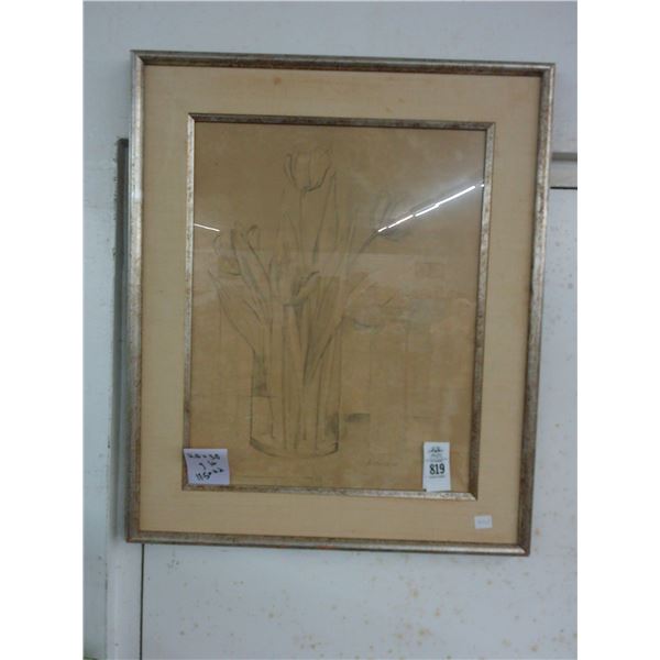 Framed Sketch Floral Wall Art - 25  X  30