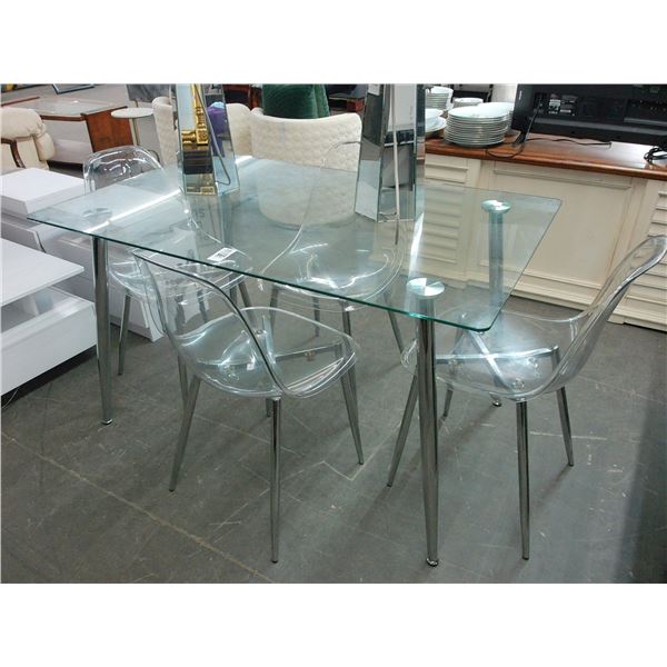 Chrome w/Glasstop Dining Table w/4 Lucite Chairs