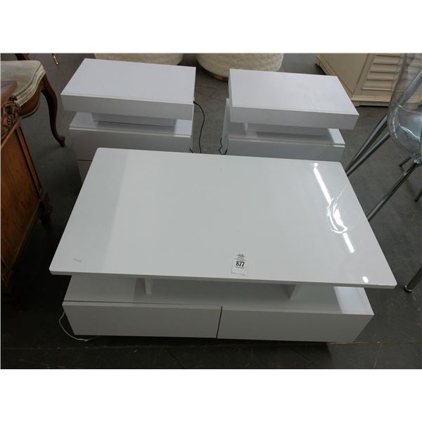 Contemporary White Laquer End/Coffee Table Set