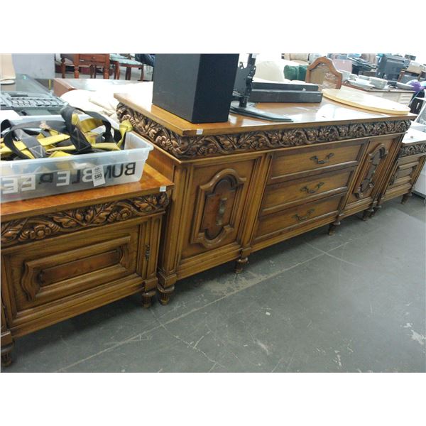 Vintage Burl Dresser w/2 Nightstands Set