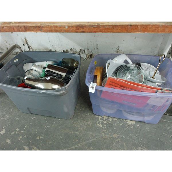 Blender, Pyrex Bowls, Jars, Kitchen Items - 2 Bins