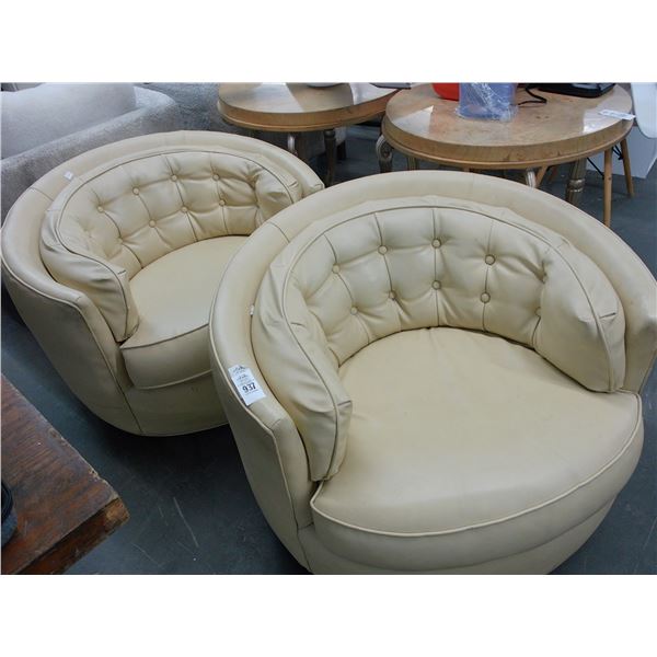 Tufted Leather Swivel Vintage Armchairs - Pair