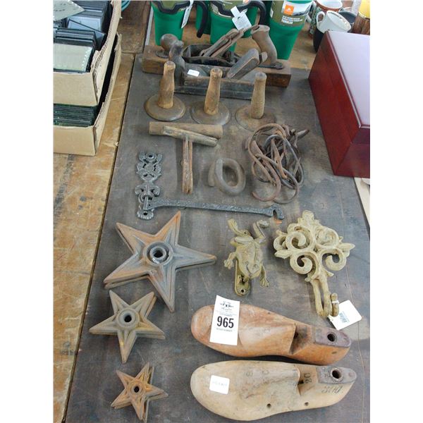 Wooden Clogs, Antique Planers, Wall Hangers, Cast Frog, Door Knocker, More