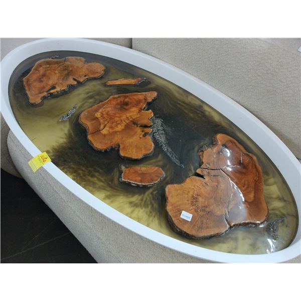Oval Raw Wood Cut Resin Décor