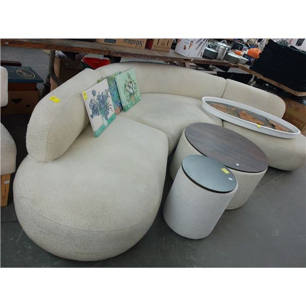 Contemporary Bone Cloth 3 Pc. Sectional Curved Sofa
