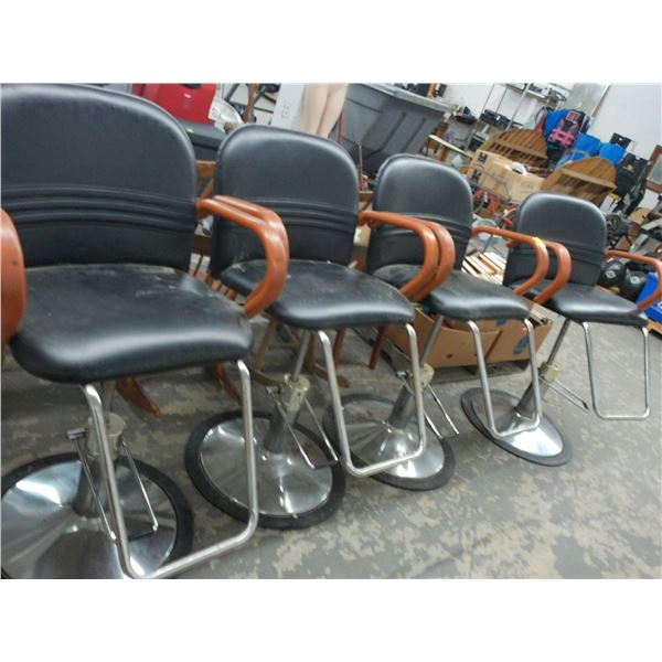 4-Black Padded Hydraulic Salon Chairs - 4 X $