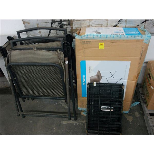 Folding Patio Chairs, Pet Crate, Bar Stool