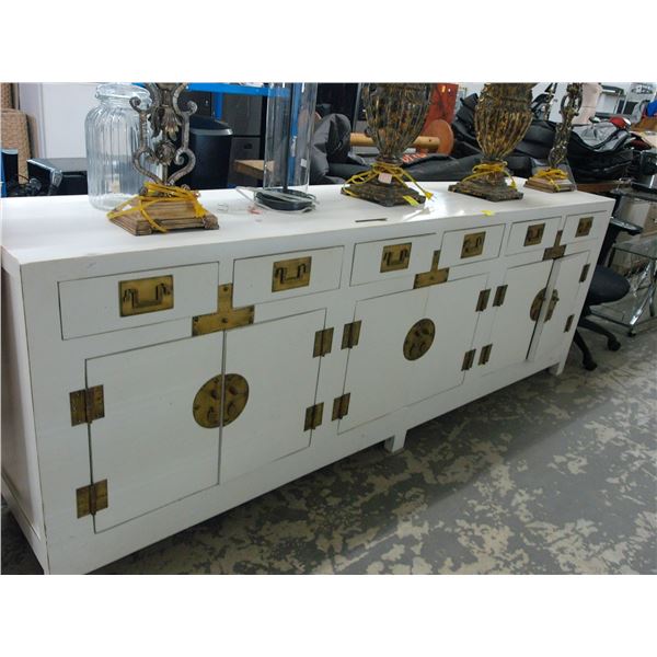 Large Bone Distressed Brass Trim Oriental Server