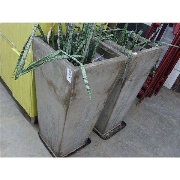 Large Contemporary Plastic Planters w/Snake Plants - Pair