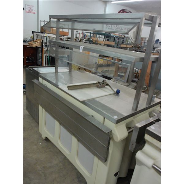 SS  4' Buffet Line Table w/Tray Slide Table Double Overshelf