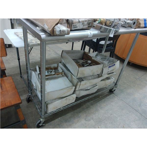SS 4'  Bullnose Rolling Island Table w/Undershelf