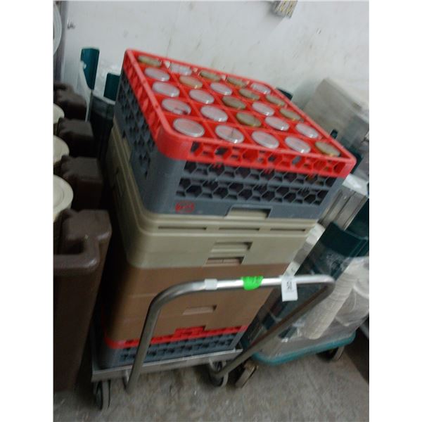 SS Dishwasher Tray Cart w/Dishes/Tumblers