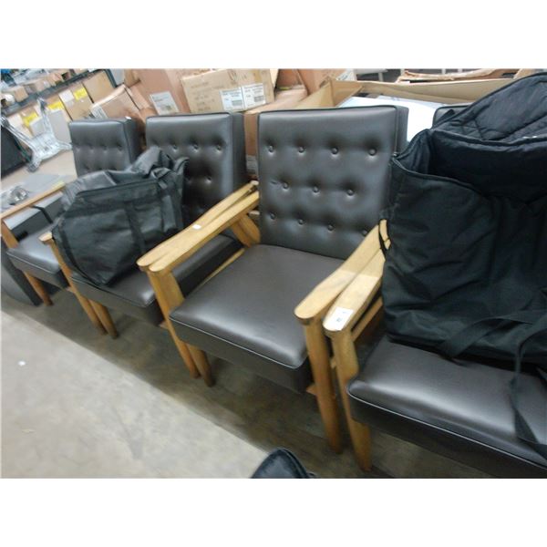 4-Contemporary Oak w/Tufted Mocha Leather Style Armchair - 4 X $