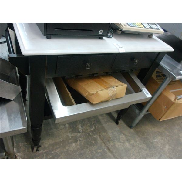Mocha w/Marble Top Rolling Kitchen Island w/Undershelf