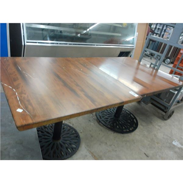 Oak 4 Top w/Ornate Cast Base Dining Tables - Pair