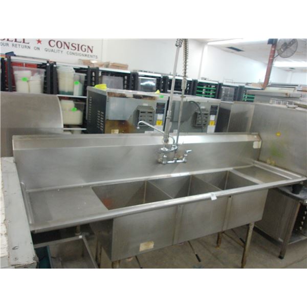 SS  7'  3 Comp Sink w/Wand/Drain Controls