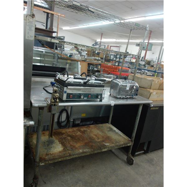 SS  5' Rolling Table w/Under and Double Overshelves,  # 10 Can Opener