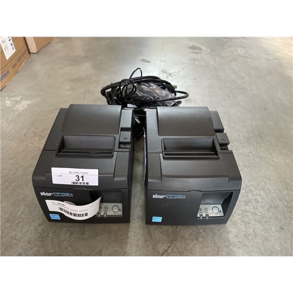 2 STAR MICRONICS THERMAL RECEIPT PRINTERS MODEL TSP100 WITH POWER ADAPTERS