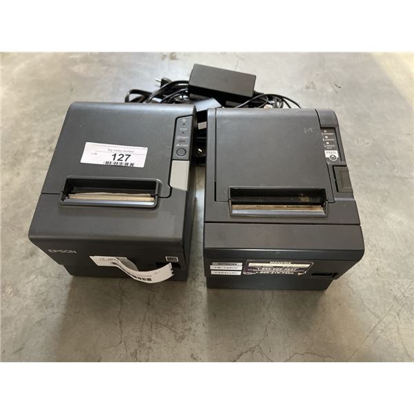 2 EPSON THERMAL RECEIPT PRINTERS MODEL TM-88V AND TM-8811P WITH POWER ADAPTERS