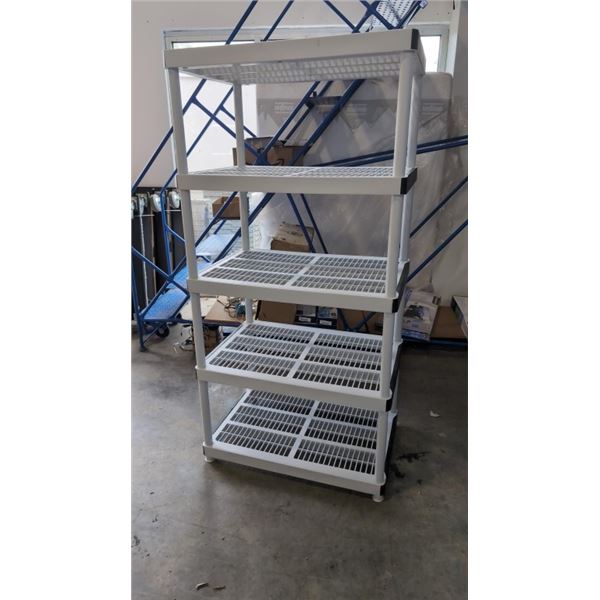5 TIER PLASTIC STORAGE SHELF, 2' X 3' X 6' TALL
