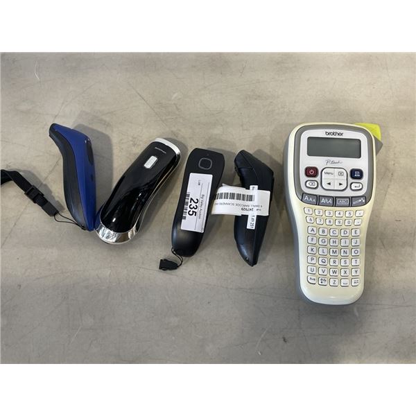 4 SMALL BARCODE SCANNERS AND BROTHER P-TOUCH LABEL MAKER