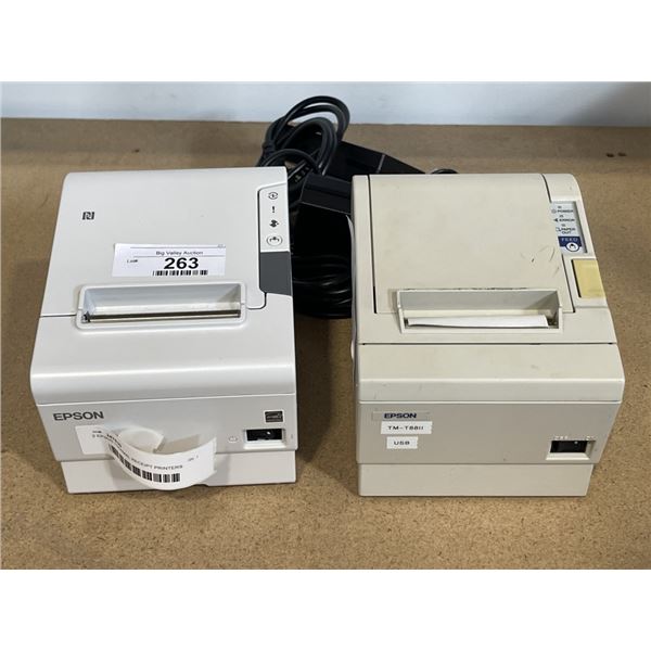 2 EPSON THERMAL RECEIPT PRINTERS MODELTM-T8811 AND TM-T88V1 WITH POWER ADAPTERS