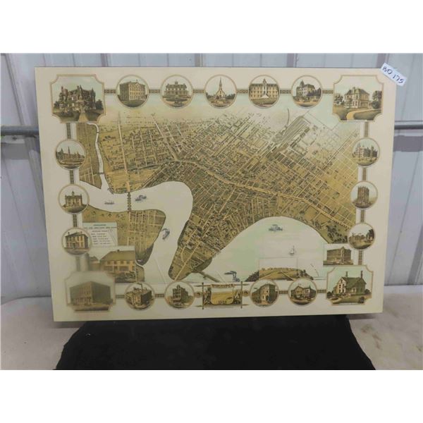 1884 Map of Winnipeg Mounted on Board 35" x 25"