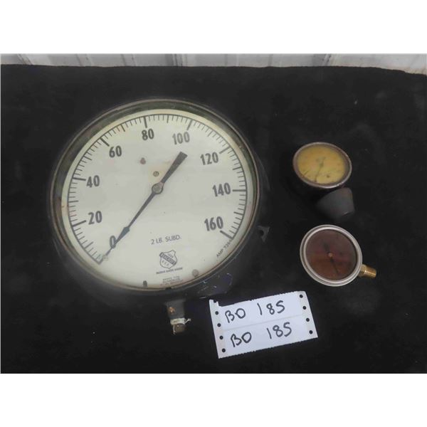 3 Vintage Pressure Gauges , Largest is 9" Diameter 