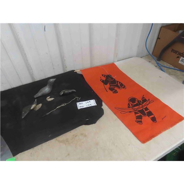 Vintage Inuit First Nations Soapstone Carving Lot: 2 Birds Signed, 