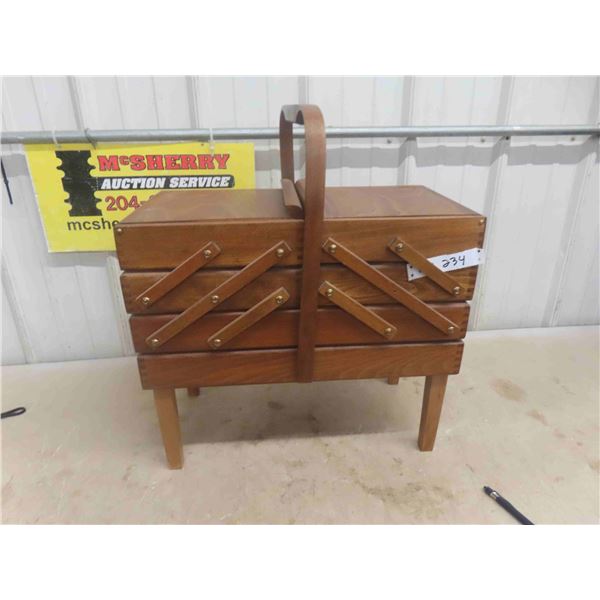 Vintage Solid Wood Fold Out Sewing Kit Box. Excellent Condition 