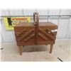Image 1 : Vintage Solid Wood Fold Out Sewing Kit Box. Excellent Condition 