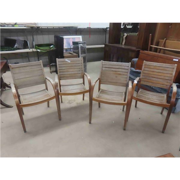 4 Wood Sunroom/Patio Chairs Stacking