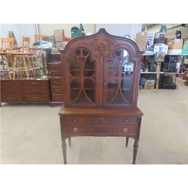 Walnut China Cabinet 69" x 18" x 40" , 1 Pane of Glass