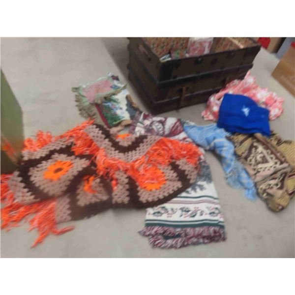 Trunk Full of Afghans, Linens, Blankets.