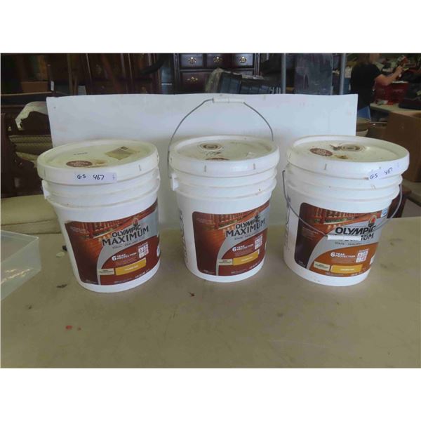 (3) 5gal Olympia Deck Stain, Golden Seal. 