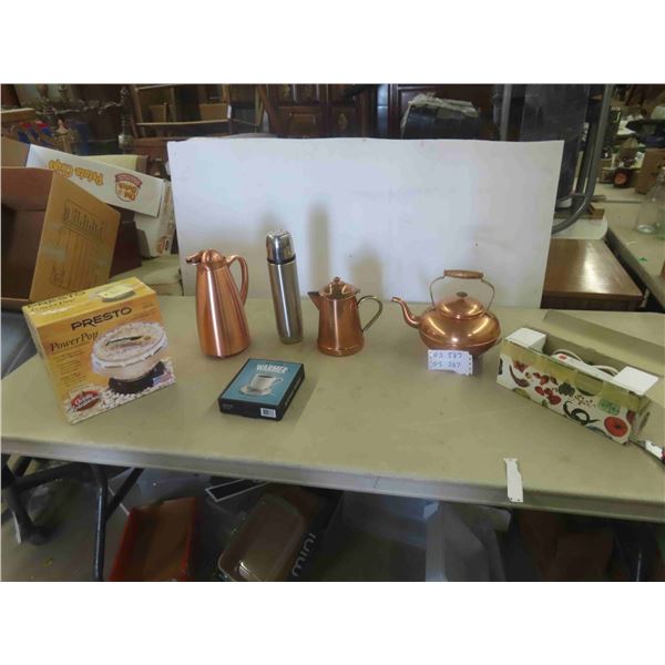 Copper Kettle, Electric Knife, Popcorn Bowl, & 