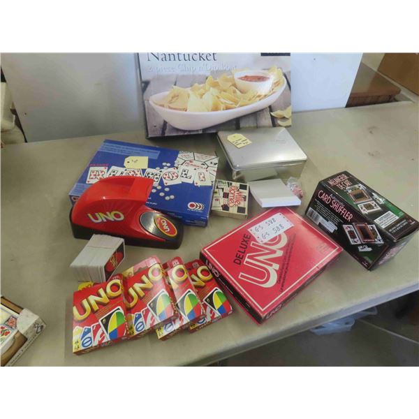 Uno , Card Shuffle, Chip n Dip Boat, Gift Cards 