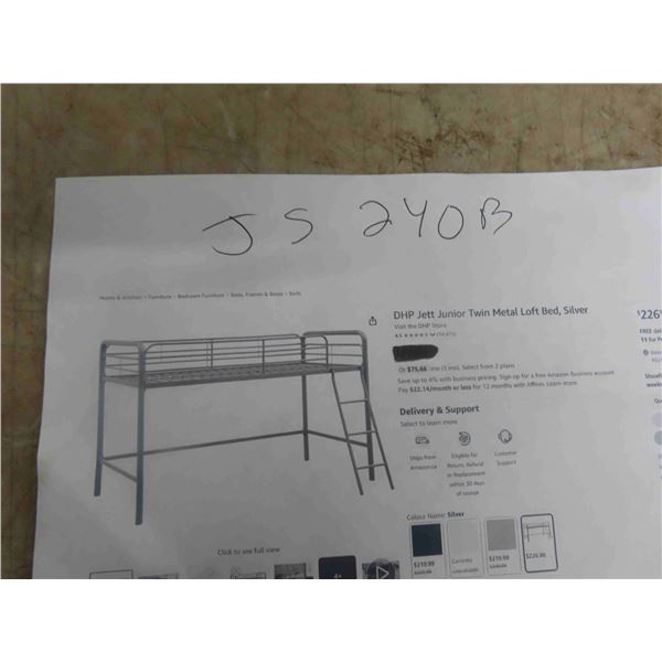 DHP Jett Junior Twin Metal Loft Bed Silver 
