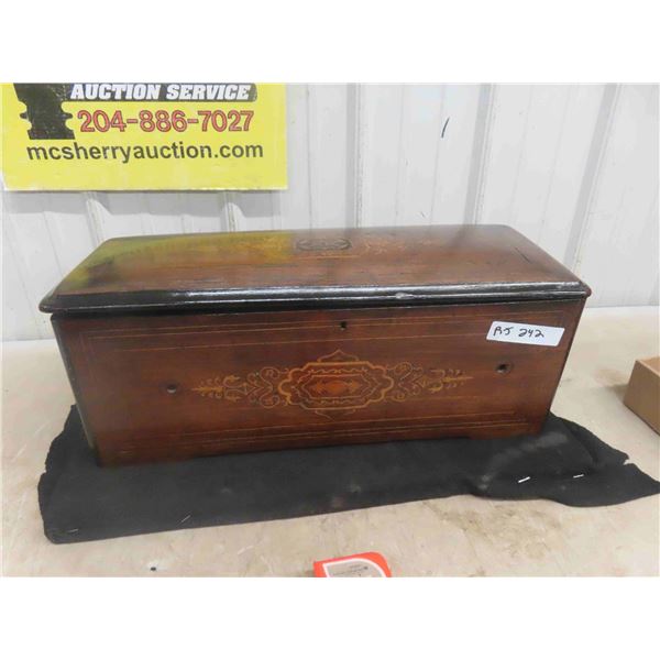 Late 1800s Large Inlaid Walnut Music Box Coverted Into