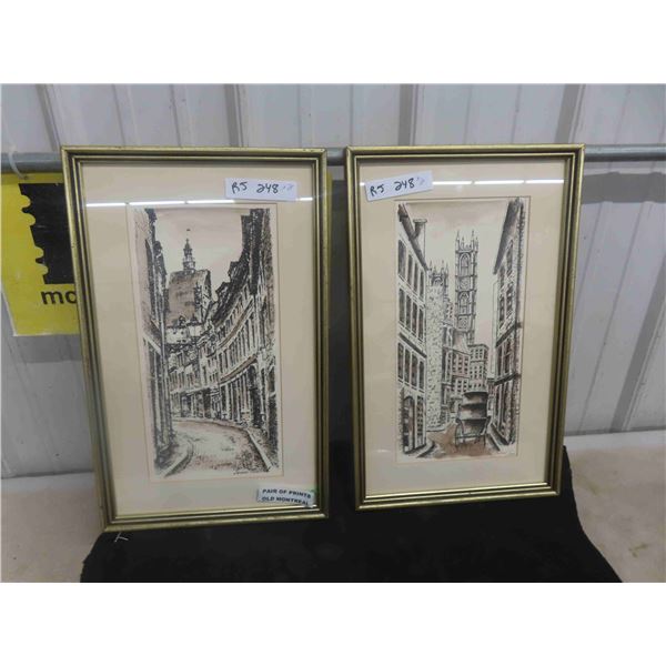 Pair of Vintage Framed Prints of Old Montreal 12'' x 20'' 