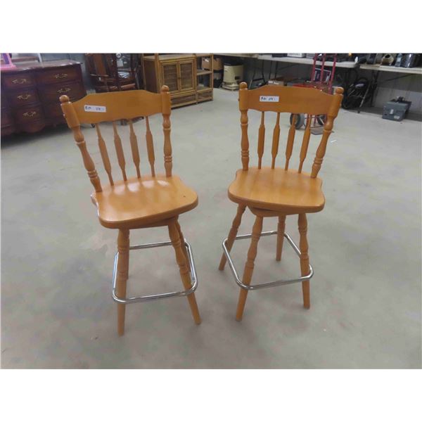 2 Wood Swivel Bar Stools