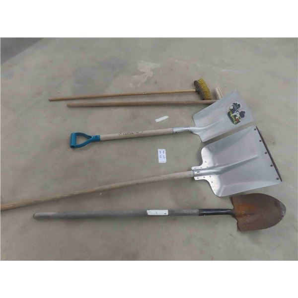 5 Hand Yard Tools: Shovels, Spade, Broom 
